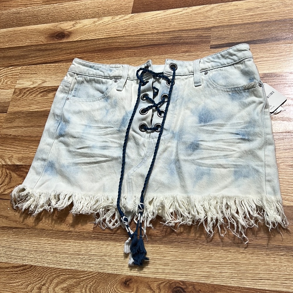 Free People Tie Front Jean denim Skirt size 26 - Picture 1 of 16